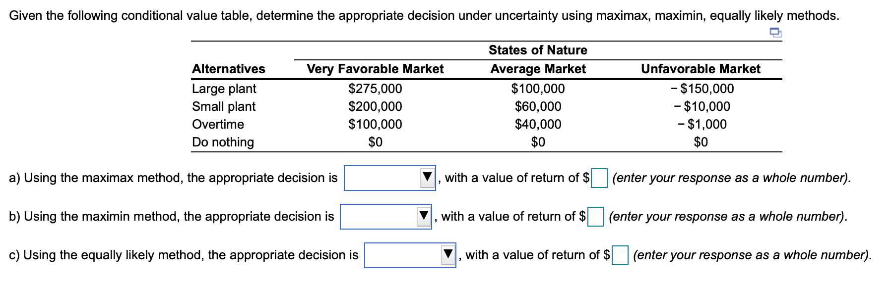 Help!! Given the following conditional value