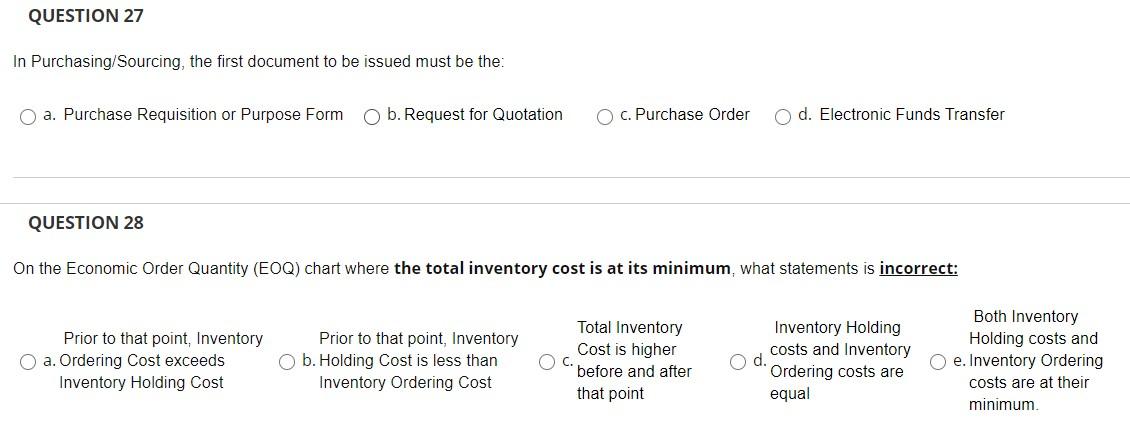QUESTION 25 Holdng cost is $25 per unit/month,