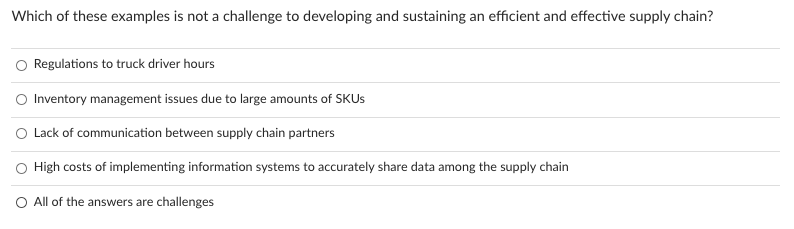 Which of these examples is not a challenge to