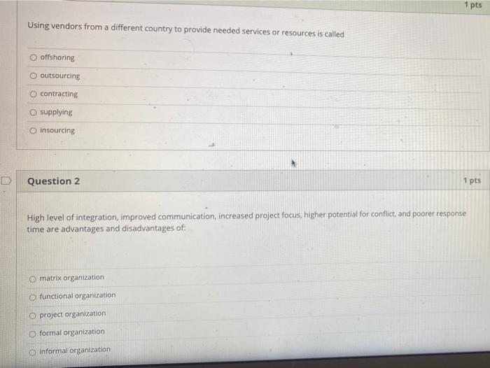 1 pts Using vendors from a different country to