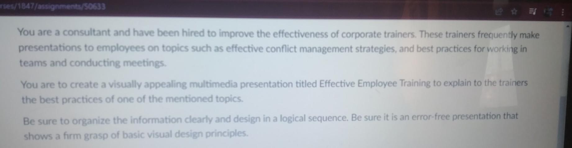 res/1647/assignments/506533 You are a consultant