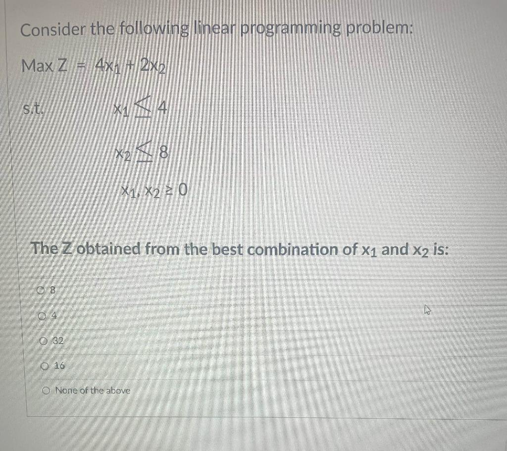 Consider the following linear programming