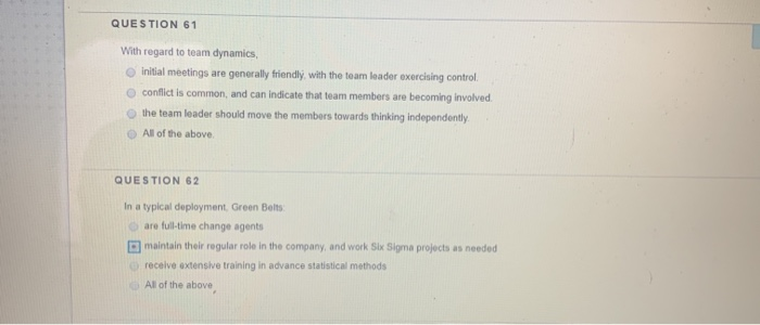 QUESTION 61 With regard to team dynamics, Initial
