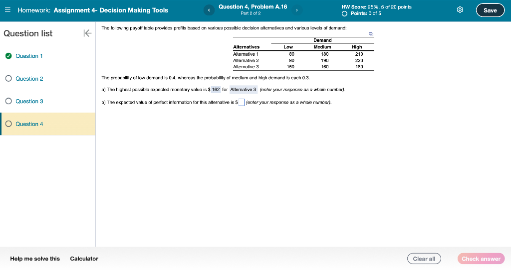 The probability of low demand is 0.4, whereas the