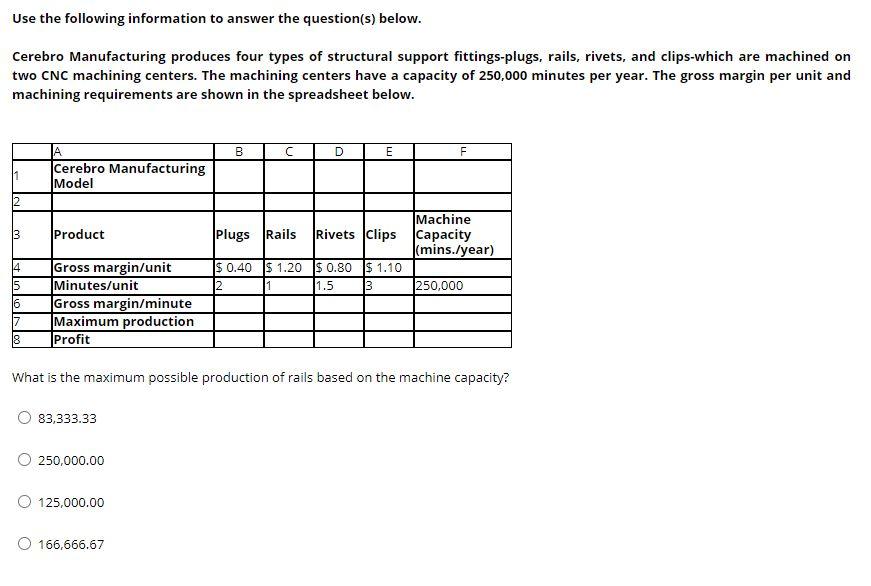 Use the following information to answer the