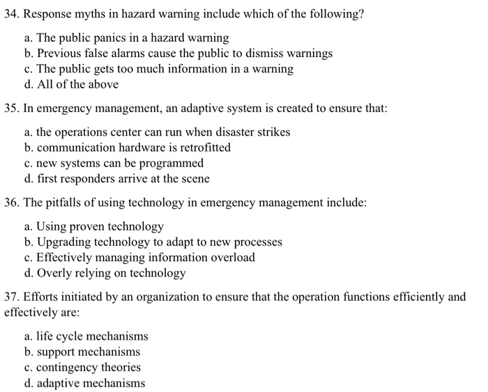 34. Response myths in hazard warning include