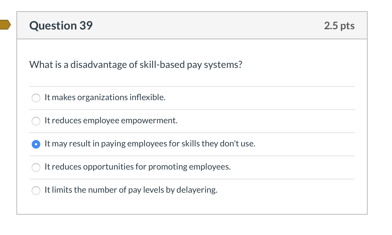 Question 39 2.5 pts What is a disadvantage of