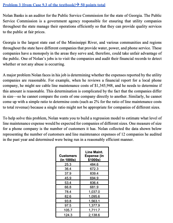 Problem 3 [from Case 9.3 of the textbookl 50