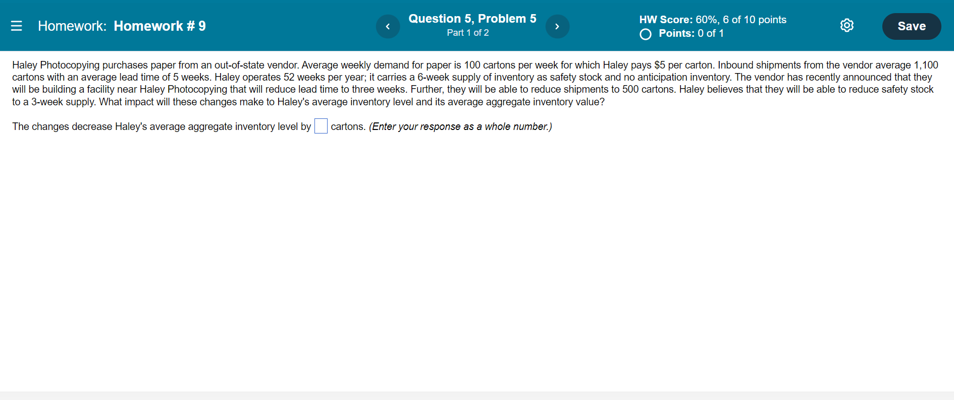 Homework: Homework #9 Question 5, Problem 5 Part
