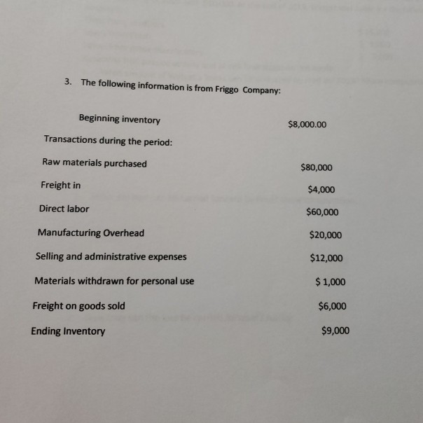 3. The following information is from Friggo