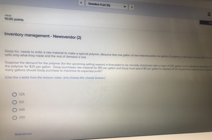 Question 6 of 25) 10.00 points Inventory
