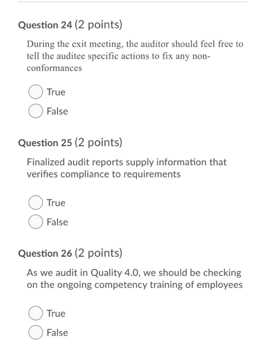 Question 24 (2 points) During the exit meeting,
