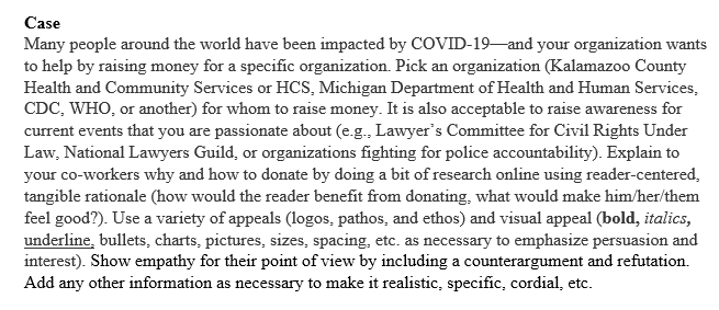 Write a Persuasive Message based on the case