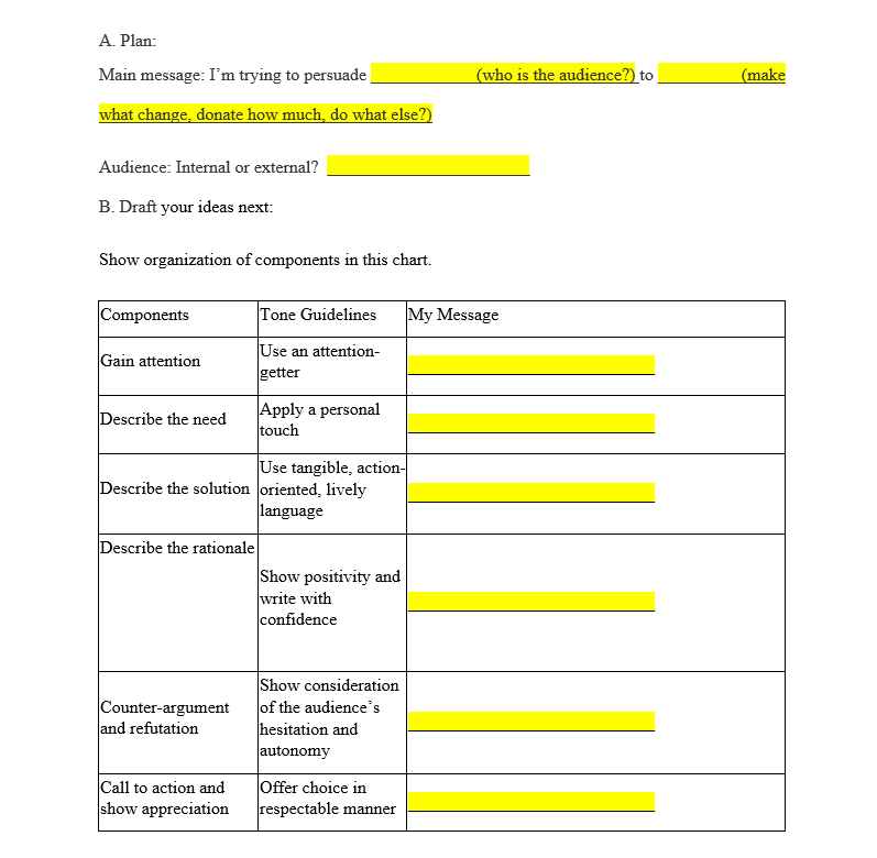 Write a Persuasive Message based on the case
