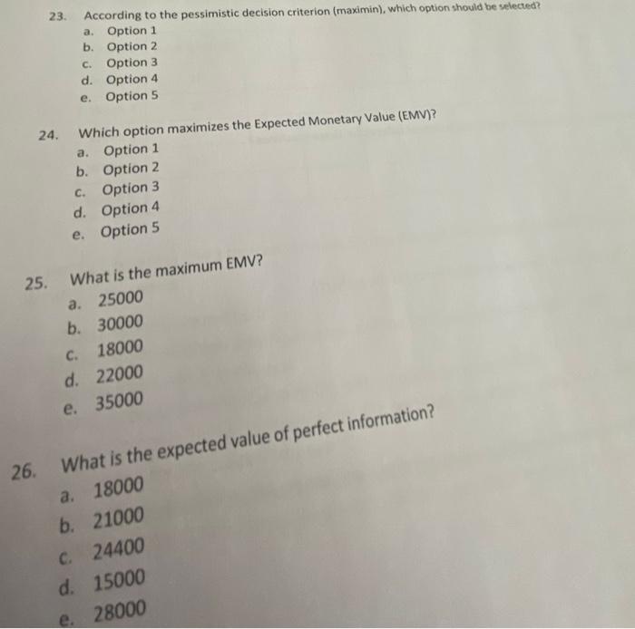 Answer questions 23-26 based on the payoff table