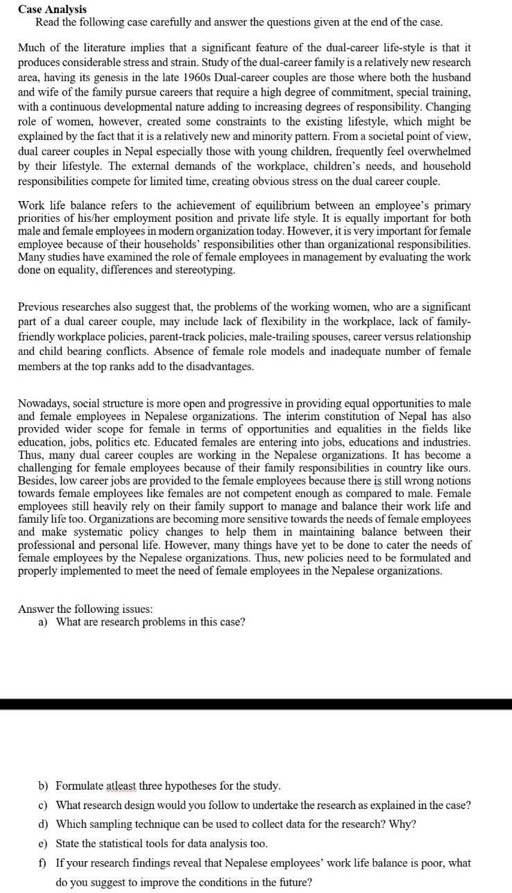 Case Analysis Read the following case carefully