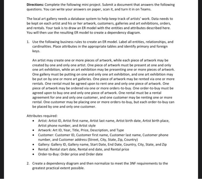 Directions: Complete the following mini project.