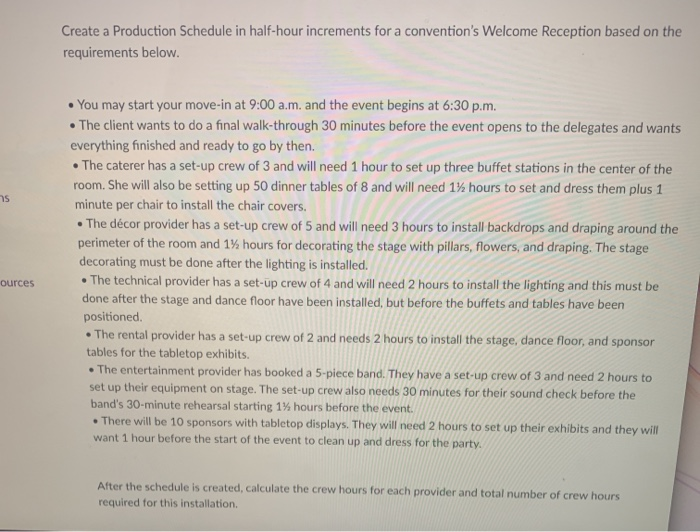Create a Production Schedule in half-hour