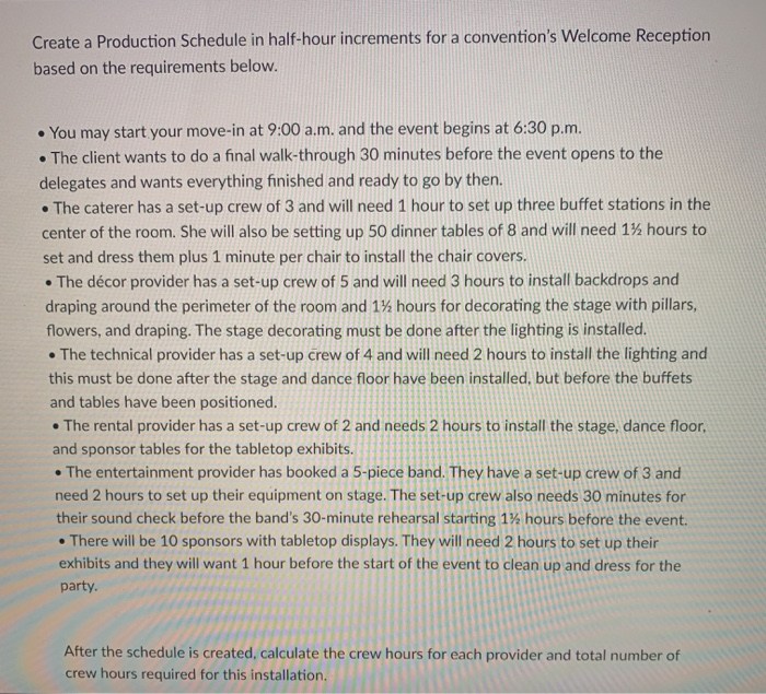Create a Production Schedule in half-hour
