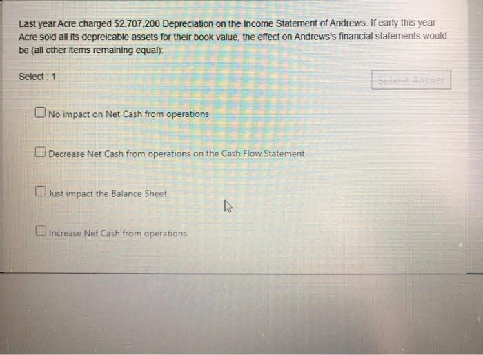 Last year Acre charged $2,707,200 Depreciation on