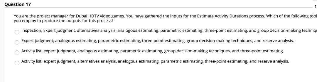 Question 20 For the given Activity details, find