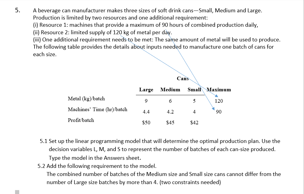 5. A beverage can manufacturer makes three sizes
