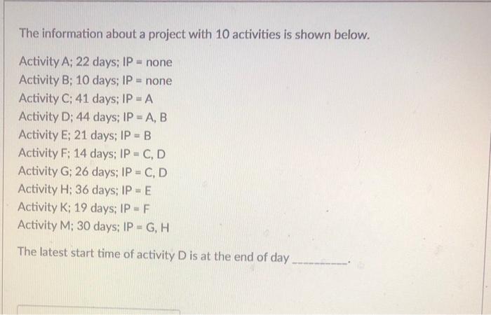 The information about a project with 10