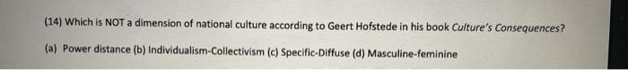 (14) Which is NOT a dimension of national culture