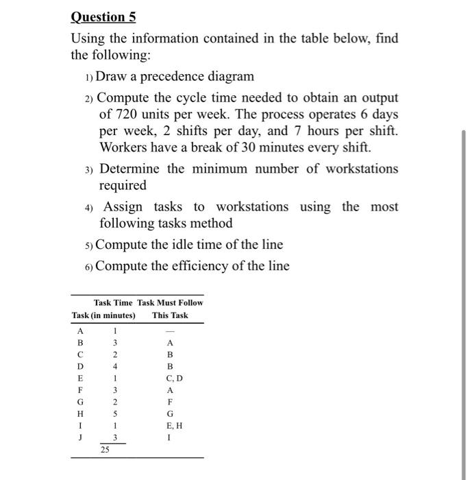 Question 5 Using the information contained in the