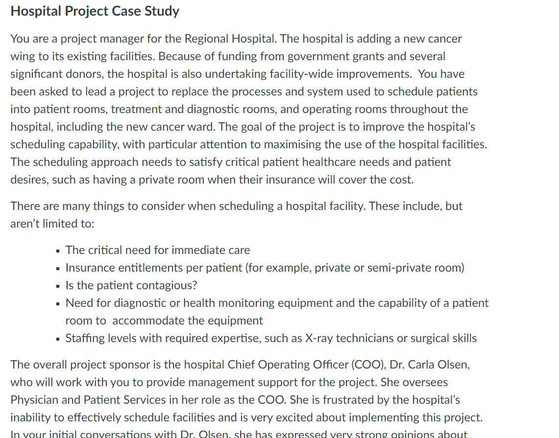 Hospital Project Case Study You are a project