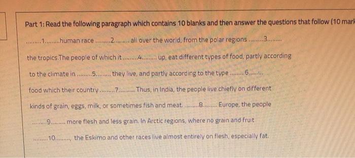 please answer all, I am in exam Part 1: Read the