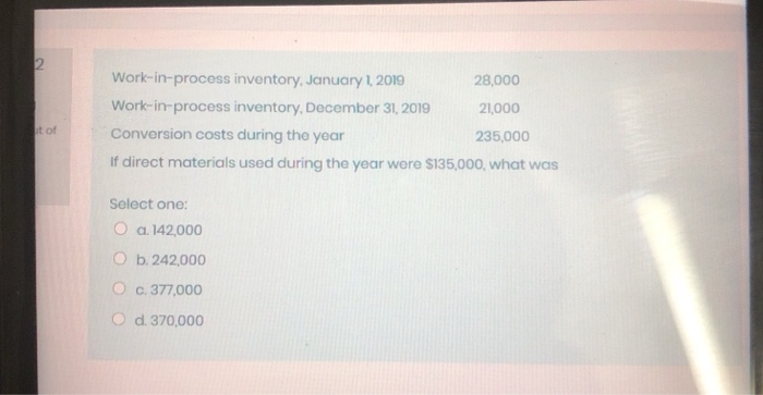 2. Work-in-process inventory, January 1, 2019