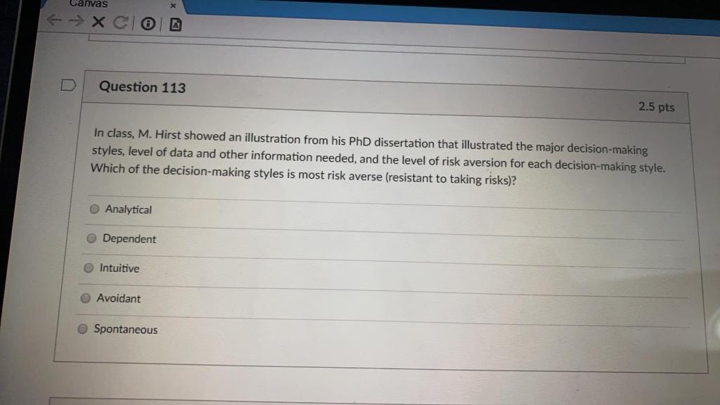 Canvas RX A Question 113 2.5 pts In class, M.