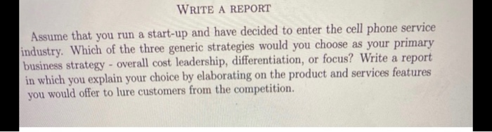 could you answer it WRITE A REPORT Assume that