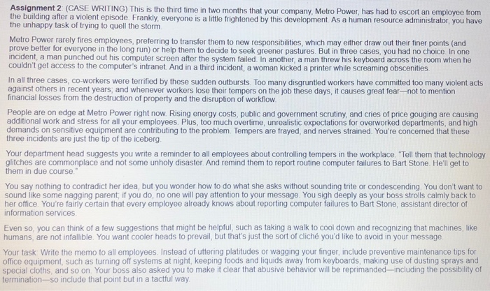 Assignment 2. (CASE WRITING) This is the third