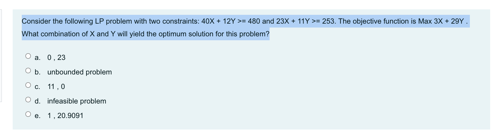 Consider the following LP problem with two