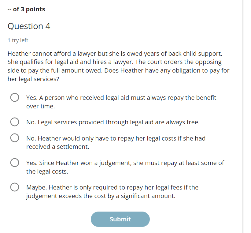 -- of 3 points Question 4 1 try left Heather