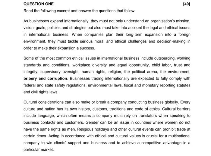 QUESTION ONE [40] Read the following excerpt and