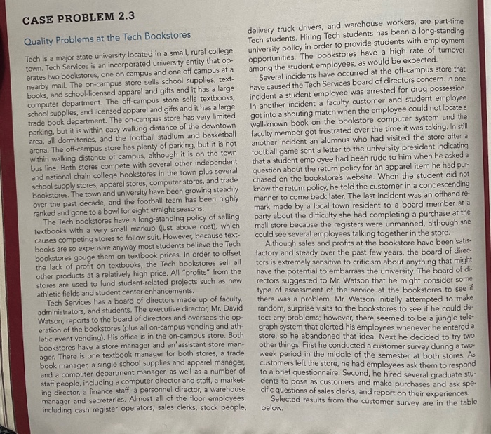 Answer Questions C and E CASE PROBLEM 2.3 Quality