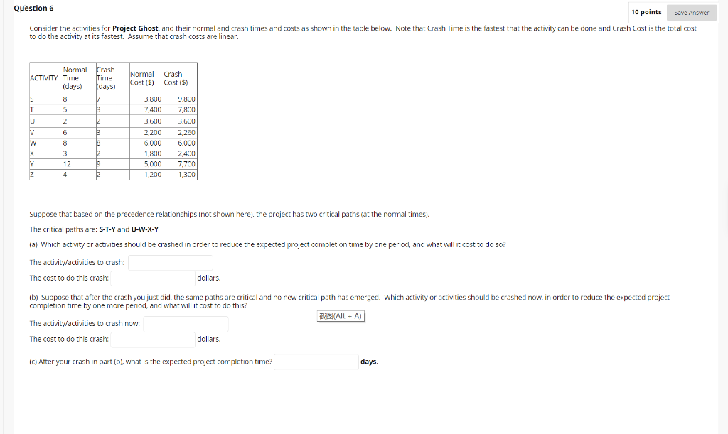 Question 6 10 points 10 points Save Answer