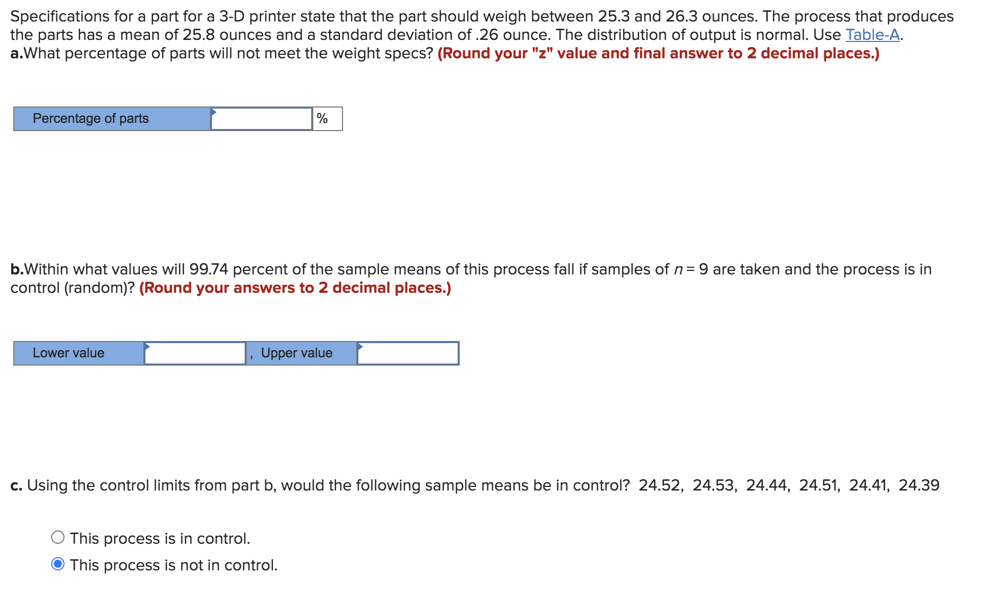 Specifications for a part for a 3-D printer state