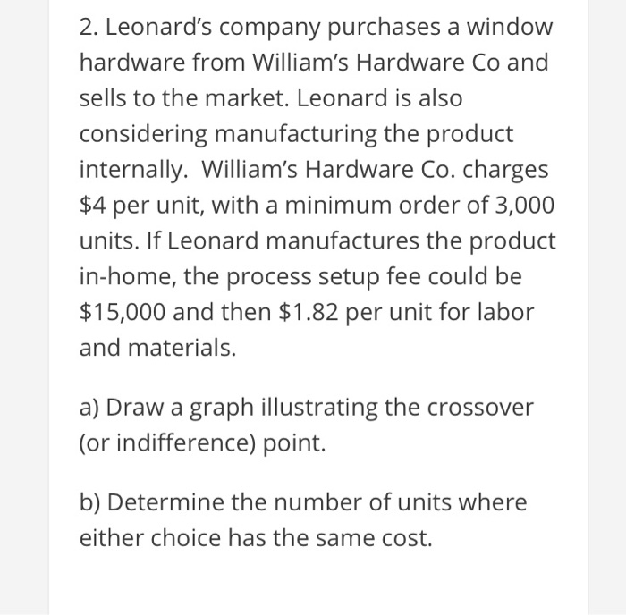 2. Leonard's company purchases a window hardware
