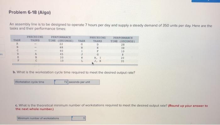 D is incorrect Problem 6-18 (Algo) An assembly