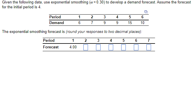 Given the following data, use exponential