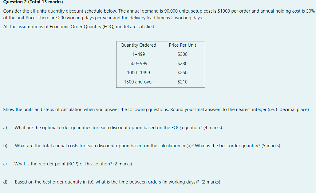 Question 2 (Total 13 marks). Consider the