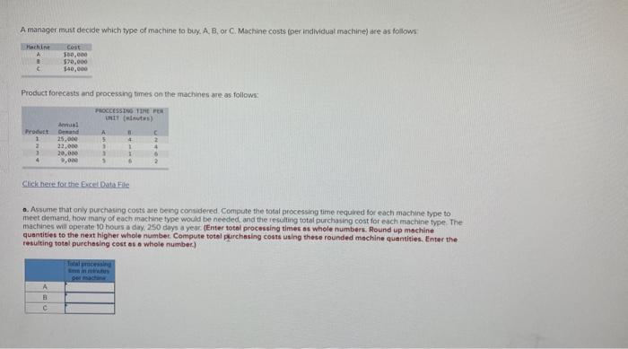 A manager must decide which type of machine to