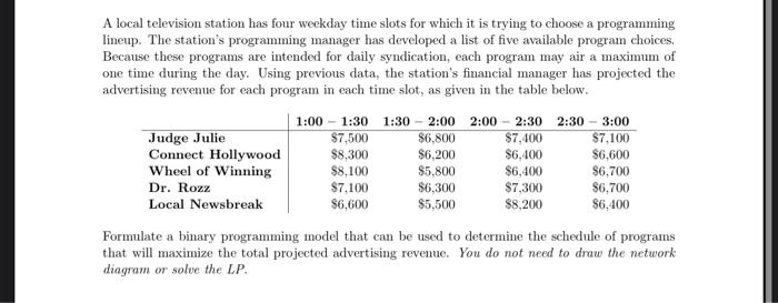 A local television station has four weekday time