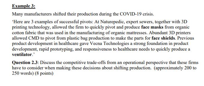Example 3: Many manufacturers shifted their