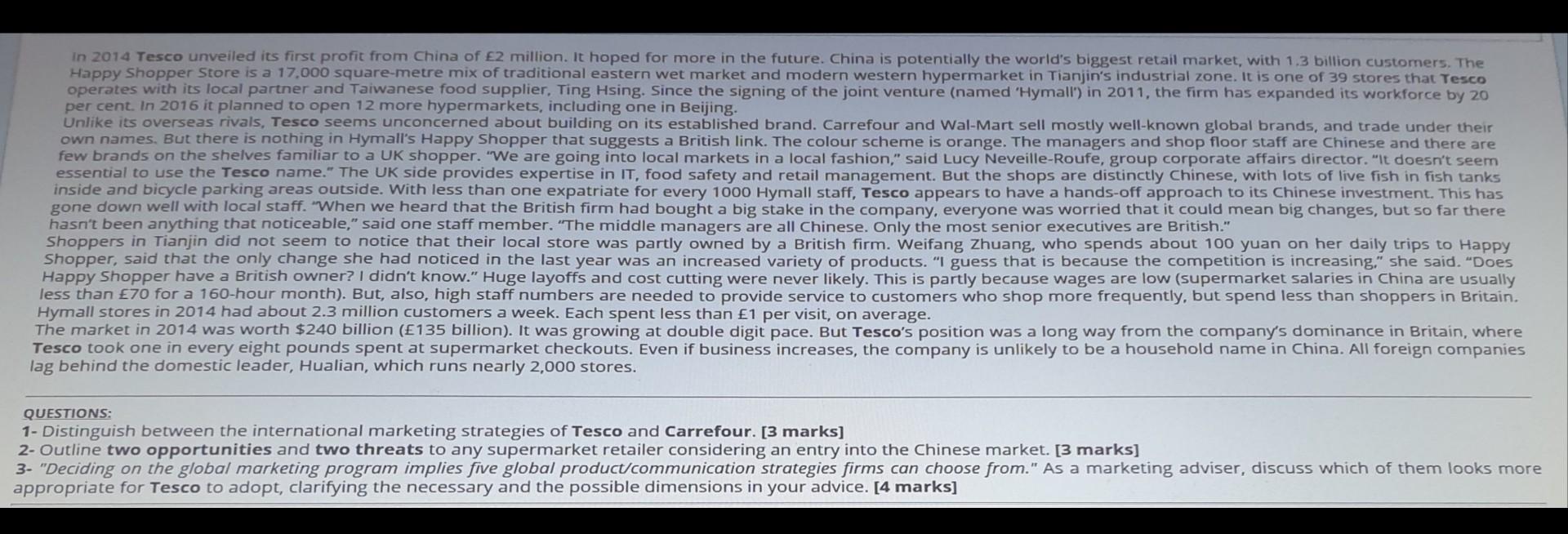 In 2014 Tesco unveiled its first profit from