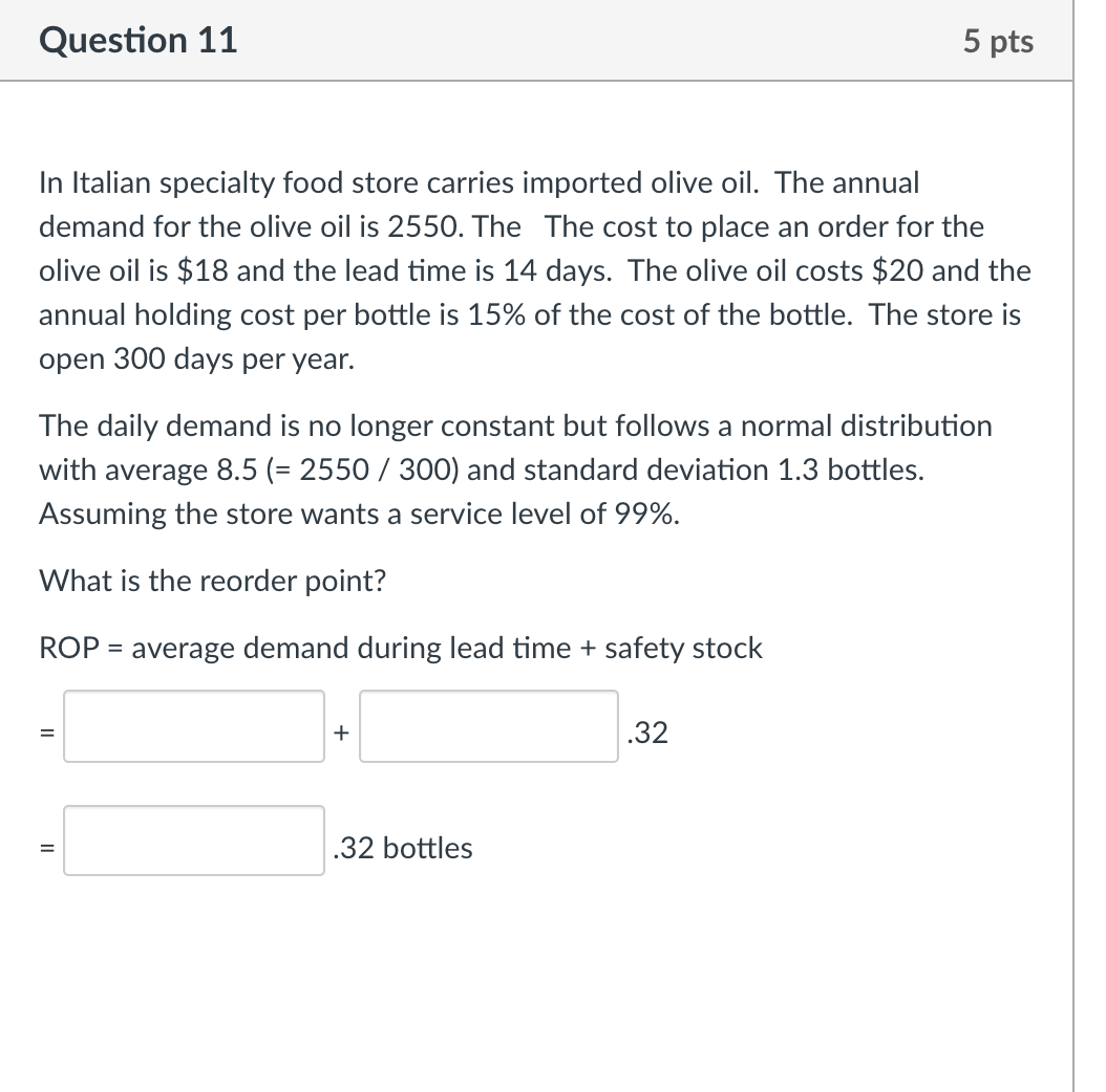 Question 11 5 pts In Italian specialty food store